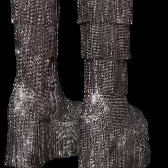Sold out DOLLS KILL Club Exx Sparked Emotions Rhinestone Fringe Platform Boots - Picture 4 of 7